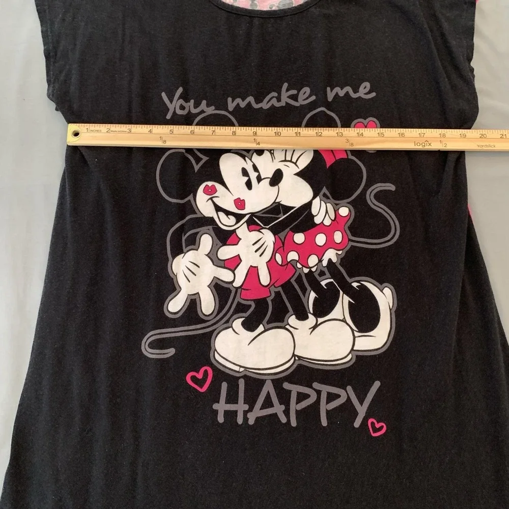 Disney Sleepshirt Girls XL 14-18 Black Minnie Mickey Happy Graphic Nightgown
